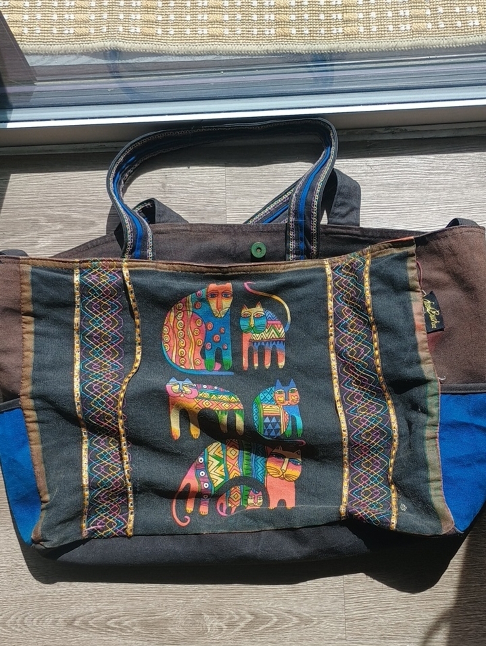 Laurel Burch Black Tote with Multicolor Cat Motif